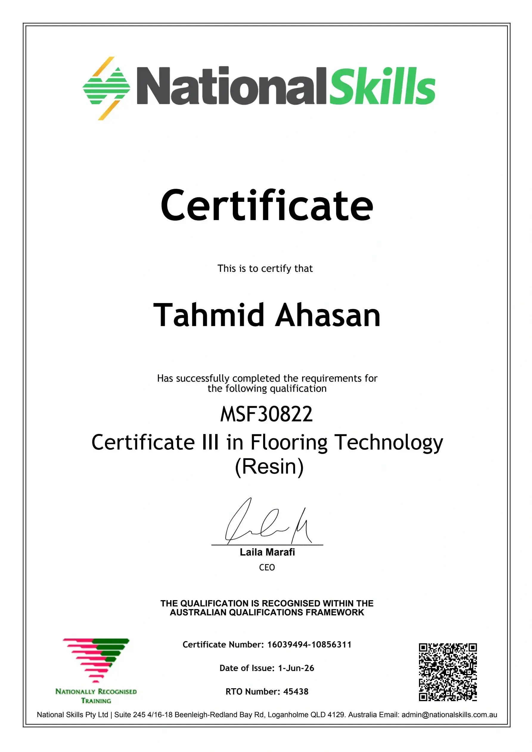 Official MSF30822 Certificate III Page 1